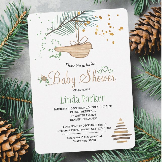 Winter forest white natural watercolor baby shower invitation (Creator Uploaded)