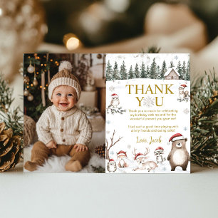 Winter Forest Woodland Animals Birthday Photo  Thank You Card