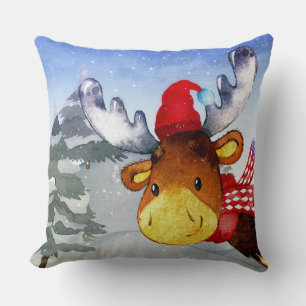 Winter Forest Woodland Friends Deer Illustration Cushion