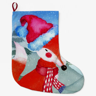 Winter Forest Woodland Friends Fox Illustration Large Christmas Stocking