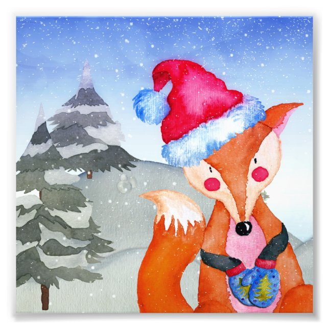 Winter Forest Woodland Friends Fox Illustration Photo Print (Front)