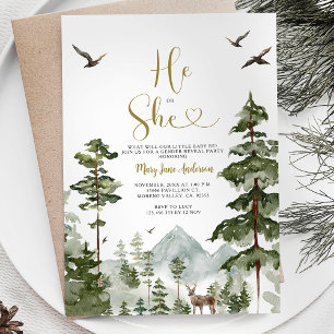 Winter Forest Woodland He or She Gender Reveal Invitation