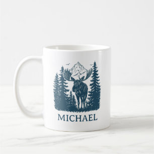 Winter Forest Woodland Moose Personalized   Coffee Mug