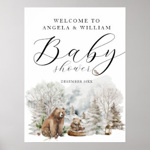 Winter Forest Woodland Rustic Baby Shower Welcome Poster