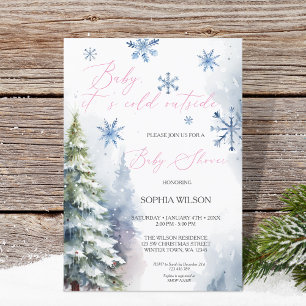 Winter Forest Woodland Snowflakes Baby It's Cold  Invitation
