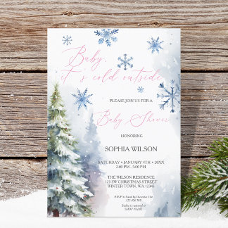 Winter Forest Woodland Snowflakes Baby It's Cold Invitation