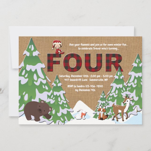Winter Four Birthday Party Invitation (Front)