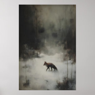 Winter Fox Art Printable Moody Woodland Animal Poster