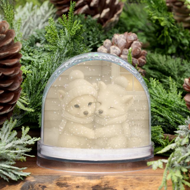 Winter Fox Couple in Cozy Knit Hats Snow Globe (Winter)