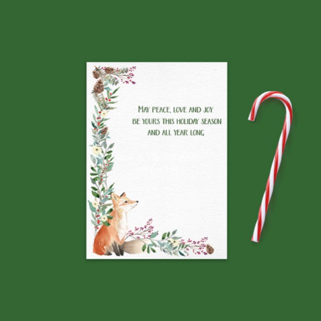 Winter Fox Holiday Foliage Frame Christmas Card (Creator Uploaded)