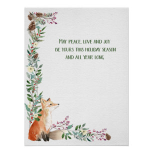 Winter Fox Holiday Foliage Frame Christmas Poster