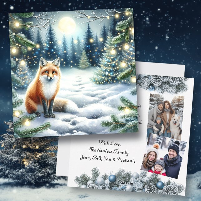 Winter Fox in a Whimsical Forest Christmas Photo Holiday Card (Creator Uploaded)