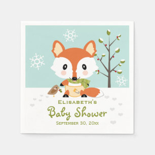 Winter Fox in Diapers Baby Shower Napkin