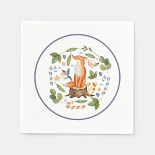 Winter Fox on Tree Stump Leaves Candy Canes Napkin