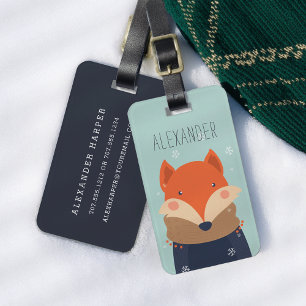 Winter Fox Personalised Bag Tag   Mint