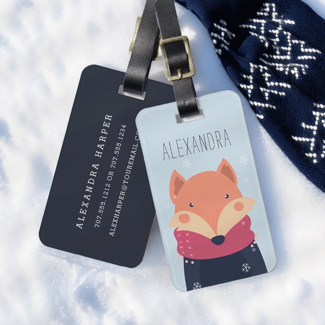 Winter Fox Personalised Bag Tag | Sky (Creator Uploaded)