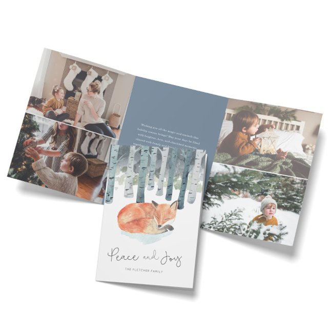 Winter Fox Photo Collage Tri-Fold Holiday Card (Creator Uploaded)