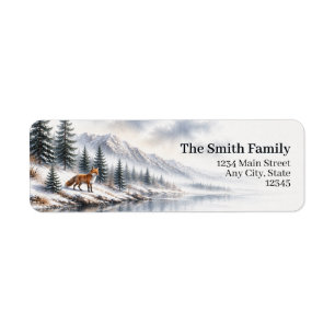 Winter Fox Return Address Labels Mountain Forest