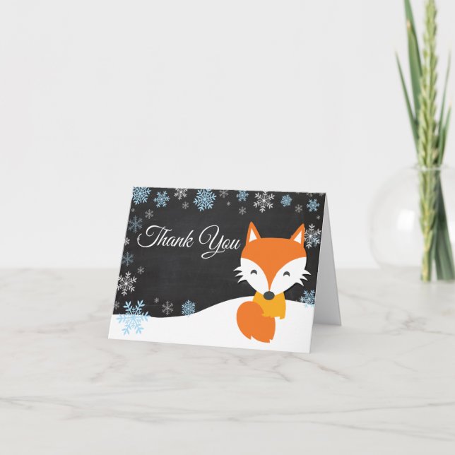 Winter Fox Snowflake Blue Thank You Card (Front)