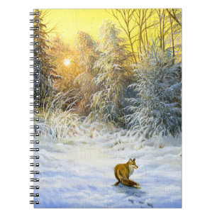Winter Fox Sunset Landscape. Notebook