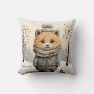 Winter Fox Throw Pillow Customized with Name