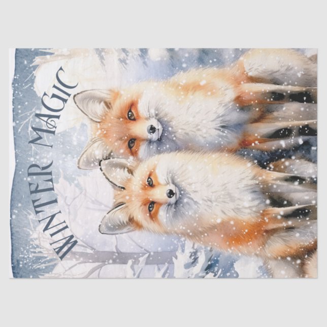 Winter Fox Watercolor Winter Magic Tissue Paper (Front)