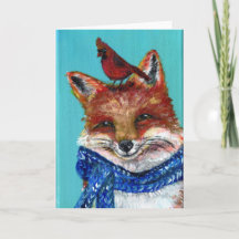 Winter Fox with cardinal!