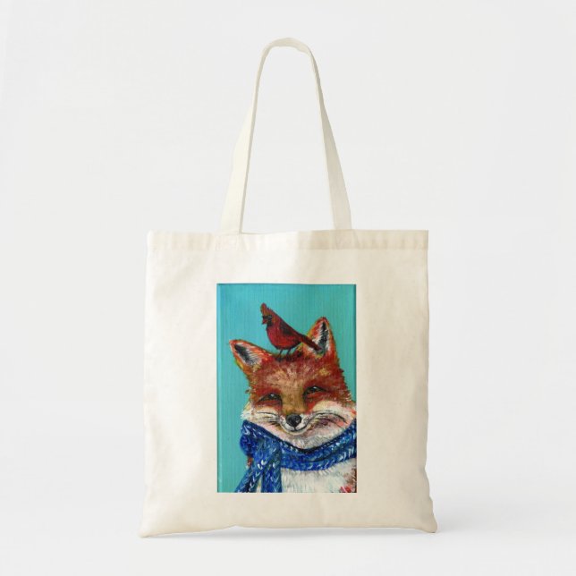Winter Fox with cardinal! Tote Bag (Front)