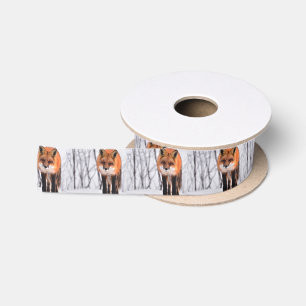 winter fox wrapping paper, woodland gift wrap satin ribbon