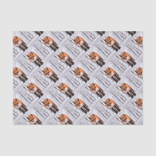 winter fox wrapping paper, woodland gift wrap tissue paper (Front)