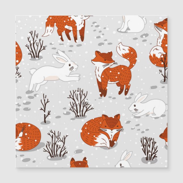 Winter Foxes Bunny Seamless Pattern (Front)