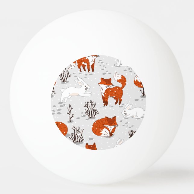Winter Foxes Bunny Seamless Pattern Ping Pong Ball (Front)