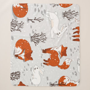 Winter Foxes Bunny Seamless Pattern Sherpa Blanket