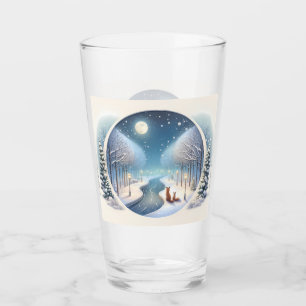 Winter Foxes by Moonlit Snowy River Glass