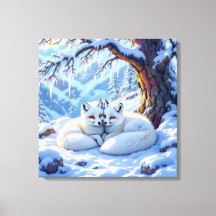 Winter Foxes on a Snowy Winter Day  Canvas Print