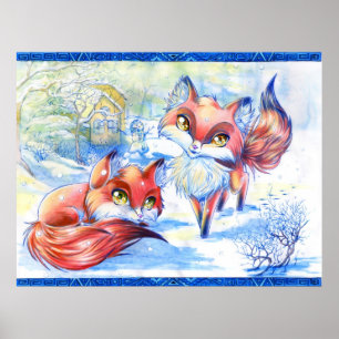 Winter Foxes Poster
