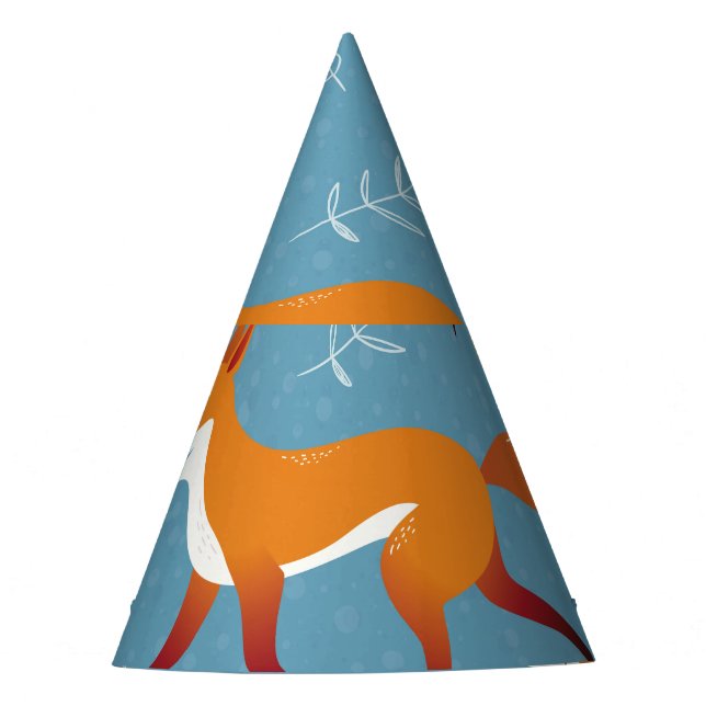 Winter foxes, rabbits, vintage pattern. party hat (Front)