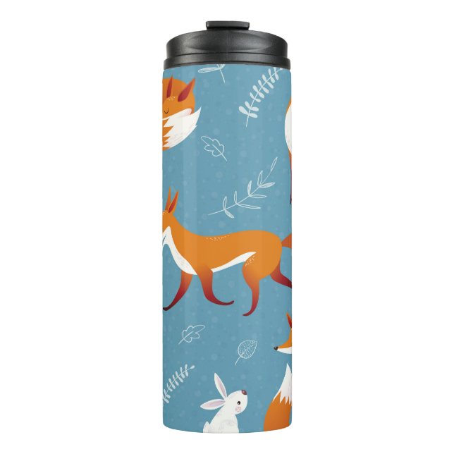 Winter foxes, rabbits, vintage pattern. thermal tumbler (Front)