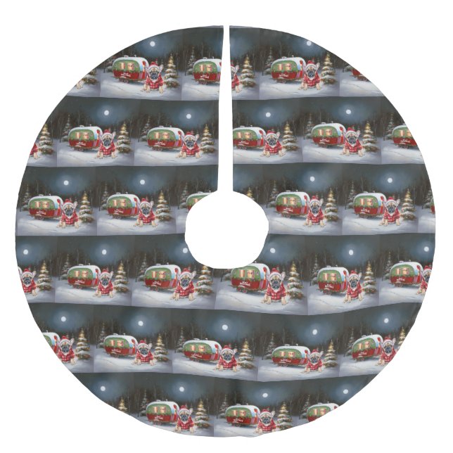 Winter French Bulldog Caravan Christmas Adventure  Brushed Polyester Tree Skirt (Front)