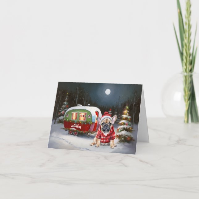 Winter French Bulldog Caravan Christmas Adventure  Card (Front)