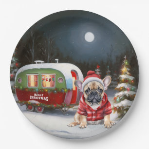 Winter French Bulldog Caravan Christmas Adventure Paper Plate