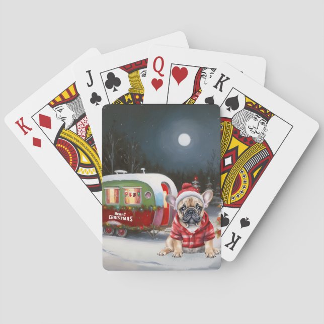 Winter French Bulldog Caravan Christmas Adventure  Playing Cards (Back)