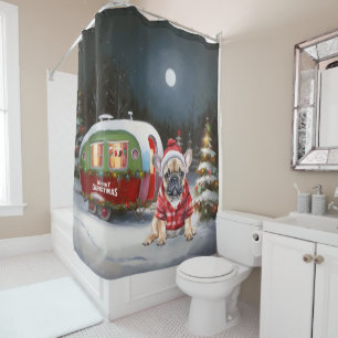 Winter French Bulldog Caravan Christmas Adventure  Shower Curtain