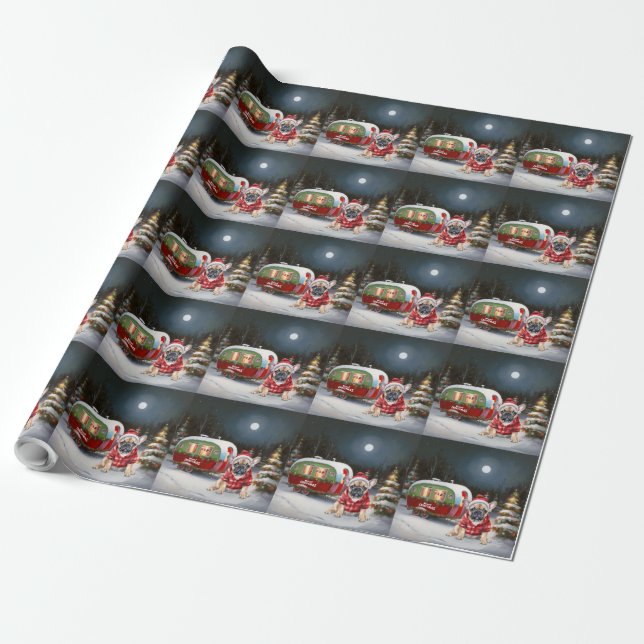 Winter French Bulldog Caravan Christmas Adventure  Wrapping Paper (Unrolled)