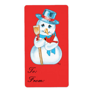 Winter Friends Adorable Snowman Cardinal Gift Tag