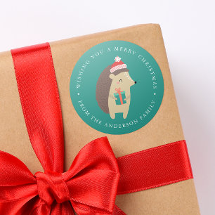 Winter Friends   Hedgehog Holiday Classic Round Sticker
