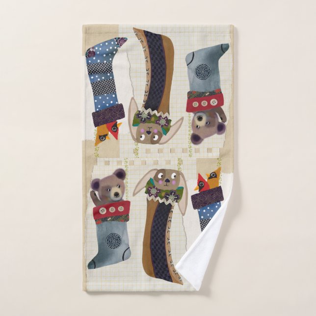 Winter Friends in Stockings Hand Towel (Hand Towel)