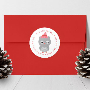 Winter Friends Owl Holiday Return Address Classic Round Sticker