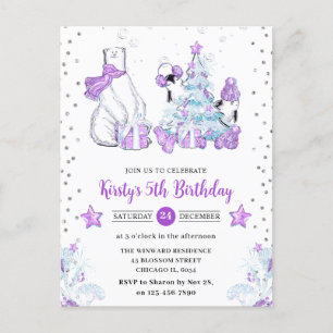 Winter Friends Polar Bear & Penguins Kids Birthday Postcard