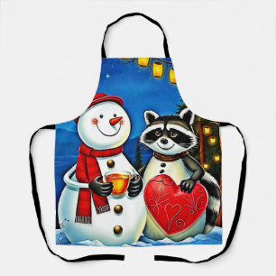 Winter Friends: Snowman & Raccoon Joy Design  Apron